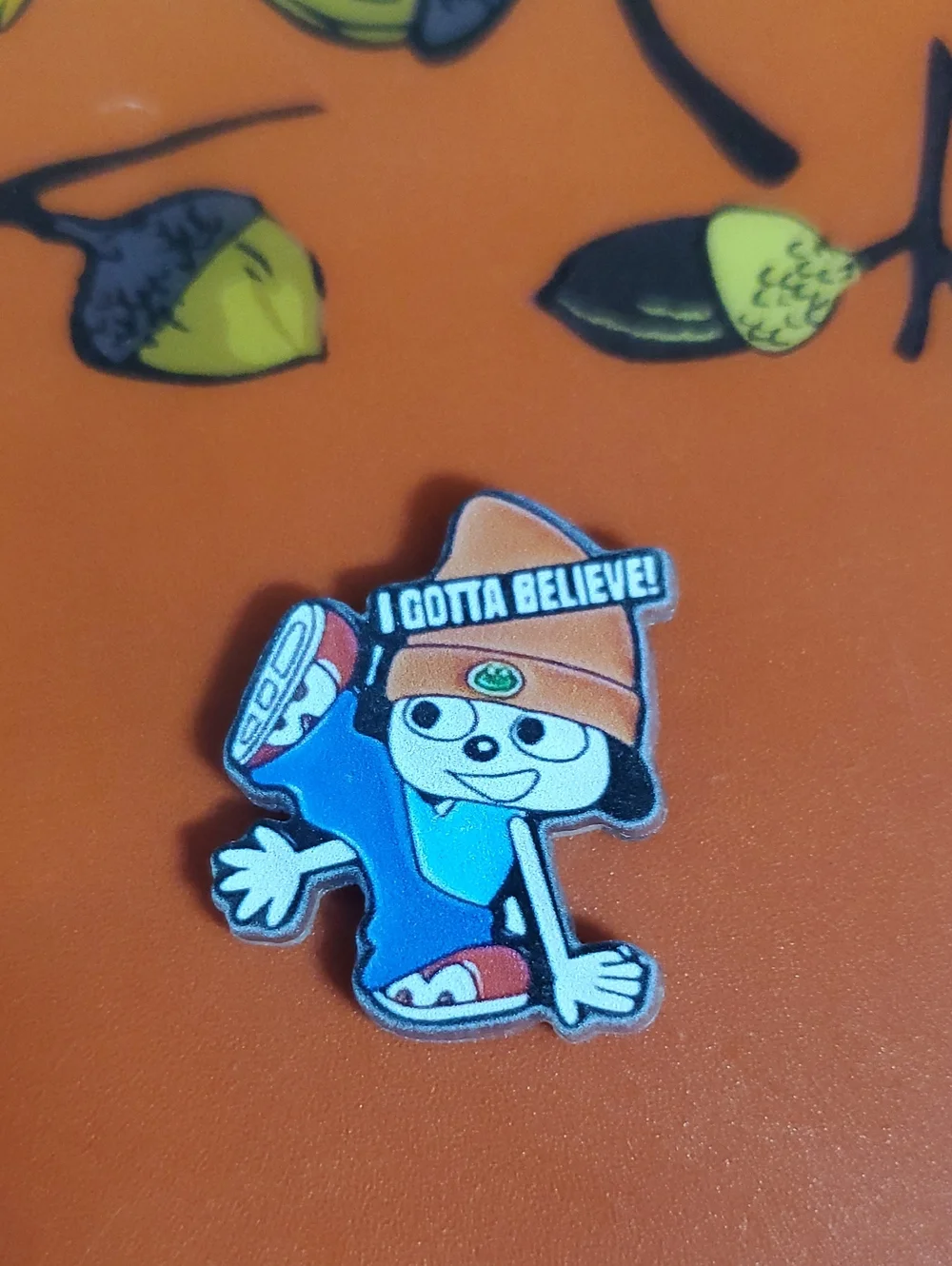 Parappa the Rapper Acrylic Pin — Orange Hat, Blue Outfit